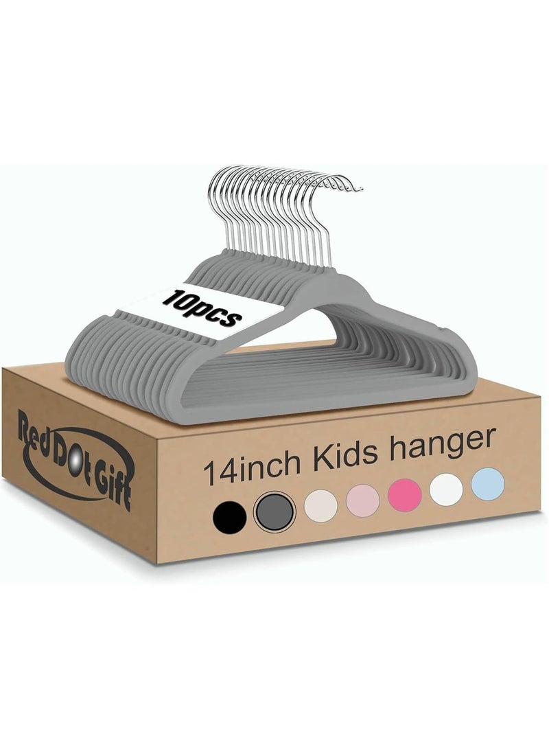Red Dot Gift 10-Pack Grey kids 35Cm Velvet Hangers - Nursery Clothes Hangers Non Slip Toddler Hangers, 360 Chrome Swivel Hook. - Image 1